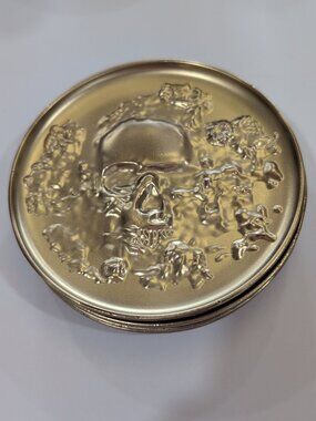Set Of 8 Aluminum Alloy Threshold Gold Skull Round Drink Coasters Halloween